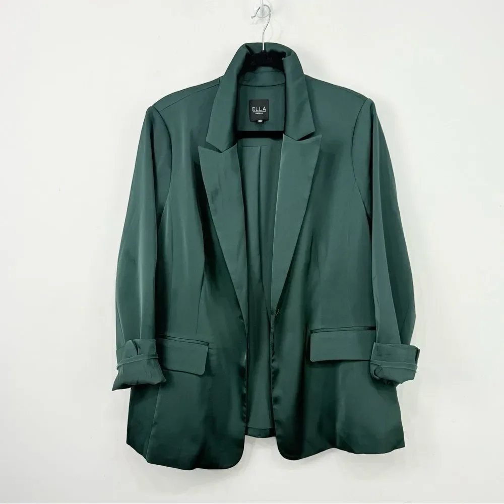 Ella Dark Green Satiny Single Button Career Holiday Casual Blazer